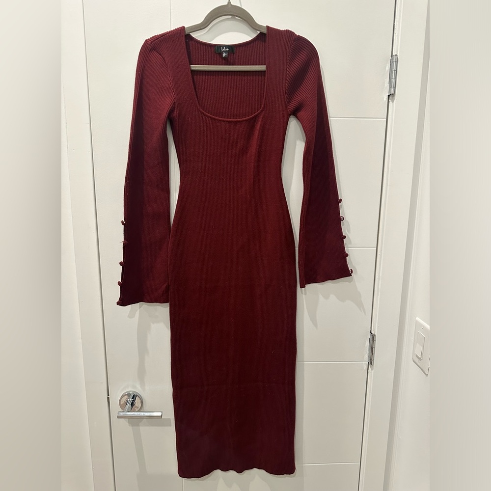 Lulu's Deep Red Long Sleeve Dress
